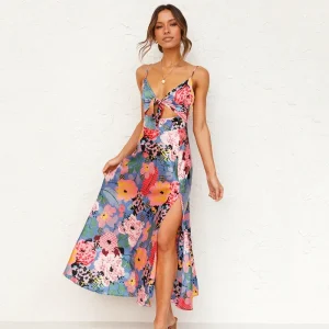 Robe longue femme dos ouvert à bretelles nouées