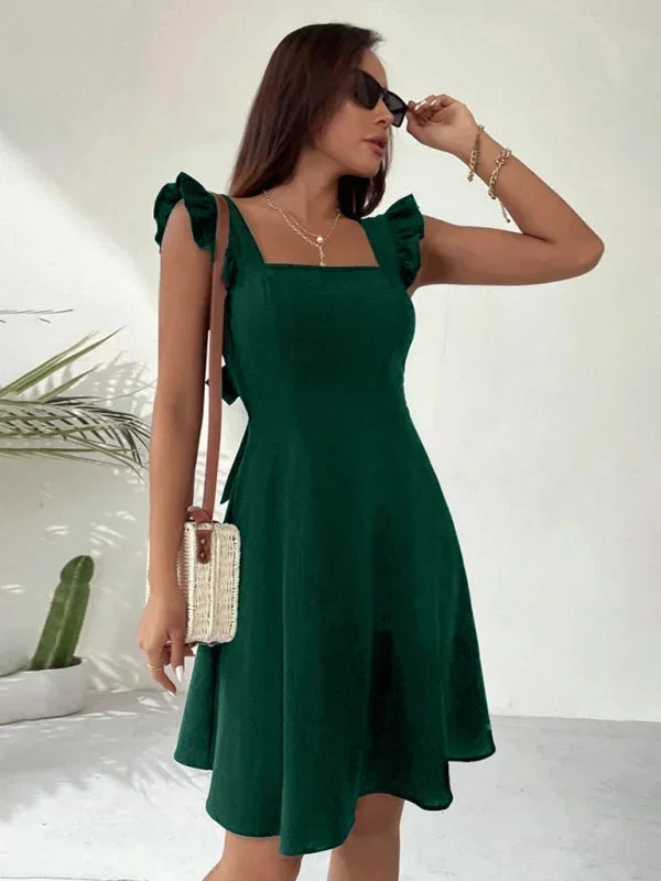 Robe courte évasée femme avec manches volants estivale - immagine 7
